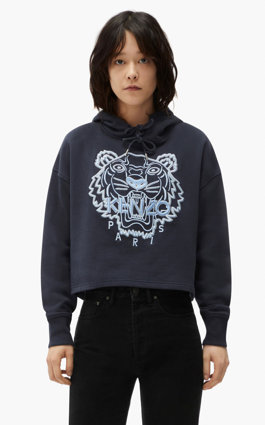 Sweat A Capuche Kenzo Tiger boxy Femme Bleu Noir | XFUS-58374